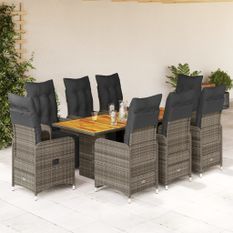 Ensemble de bistro de jardin 9 pcs coussins gris poly rotin