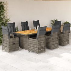 Ensemble de bistro de jardin 9 pcs coussins gris poly rotin