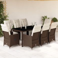 Ensemble de bistro de jardin 9 pcs coussins marron poly rotin