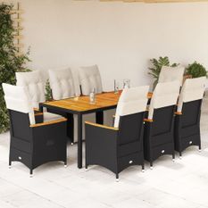 Ensemble de bistro de jardin 9 pcs coussins noir poly rotin