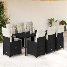 Ensemble de bistro de jardin 9 pcs coussins noir poly rotin