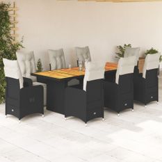 Ensemble de bistro de jardin 9 pcs coussins noir poly rotin