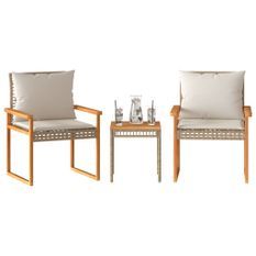 Ensemble de bistro et coussins 3 pcs mélange beige rotin acacia