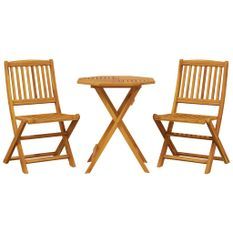 Ensemble de bistro pliable 3 pcs bois d'acacia solide