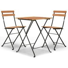 Ensemble de bistro pliable 3 pcs Bois de teck massif et acier