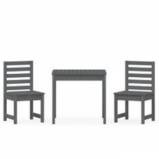 Ensemble de bistrot de jardin 3 pcs gris bois de pin massif