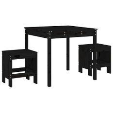 Ensemble de bistrot de jardin 3 pcs noir bois de pin massif