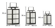 Ensemble de lanternes andromède 3 pièces cm 25,5x25x50-x20,5x20x40-15,3x15x29,5 (verre trempé)