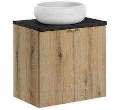 Ensemble de meuble salle de bain 2 portes NOVA OAK 60 cm avec 1 vasque blanche à poser WIKI