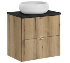 Ensemble de meuble salle de bain 2 tiroirs NOVA OAK 60 cm avec 1 vasque blanche à poser WIKI