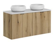 Ensemble de meuble salle de bain suspendu 4 portes NOVA OAK 120 cm avec 2 vasques blanches à poser WIKI