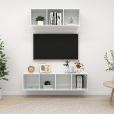 Ensemble de meuble TV 2 pcs Blanc brillant 3