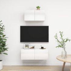 Ensemble de meuble TV 2 pcs Blanc brillant