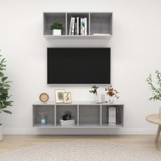 Ensemble de meuble TV 2 pcs Gris béton 4