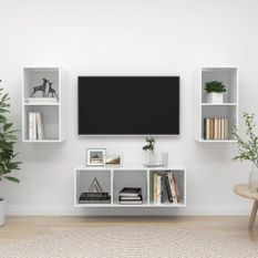 Ensemble de meuble TV 3 pcs Blanc brillant 2