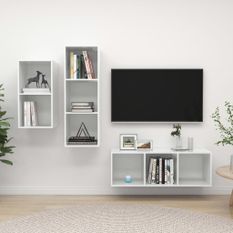 Ensemble de meuble TV 3 pcs Blanc brillant 3