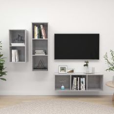 Ensemble de meuble TV 3 pcs Gris béton