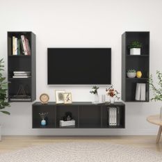 Ensemble de meuble TV 3 pcs Gris brillant 4