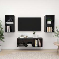 Ensemble de meuble TV 3 pcs Noir brillant