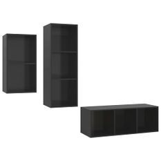 Ensemble de meuble TV 3 pcs Noir brillant 3