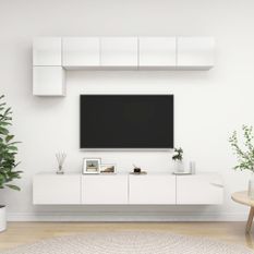 Ensemble de meuble TV 5 pcs Blanc brillant 4