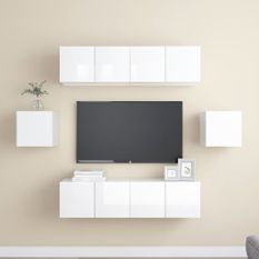 Ensemble de meuble TV 6 pcs Blanc brillant 2