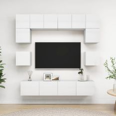 Ensemble de meuble TV 8 pcs Blanc brillant 4