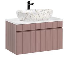 Meuble de salle de bain EMBLEMATIC 80 cm – Vieux rose & blanc – Vasque ovale terrazzo incluse