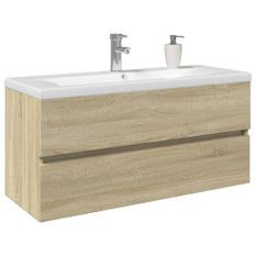 Ensemble de meubles de bain 2pcs céramique et bois d'ingénierie