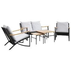 Ensemble de meubles de balcon avec coussins 5 pcs noir acier