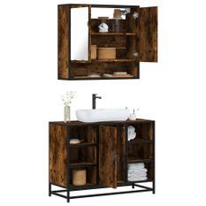 Ensemble de meubles de salle de bain 2 pcs Chêne fumé