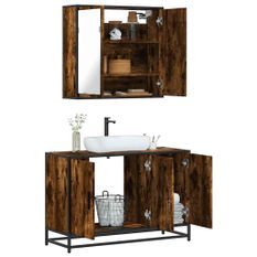 Ensemble de meubles de salle de bain 2 pcs Chêne fumé