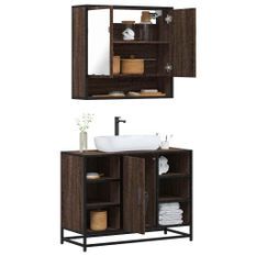 Ensemble de meubles de salle de bain 2 pcs Chêne marron