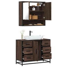 Ensemble de meubles de salle de bain 2 pcs Chêne marron