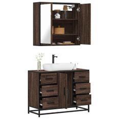 Ensemble de meubles de salle de bain 2 pcs Chêne marron