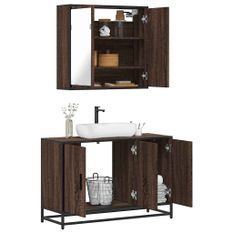 Ensemble de meubles de salle de bain 2 pcs Chêne marron