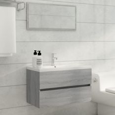 Ensemble de meubles de salle de bain 2 pcs Sonoma gris