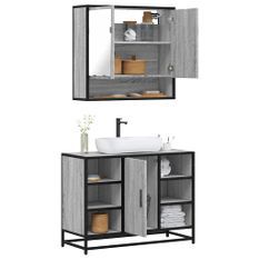 Ensemble de meubles de salle de bain 2 pcs Sonoma gris