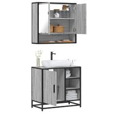 Ensemble de meubles de salle de bain 2 pcs Sonoma gris