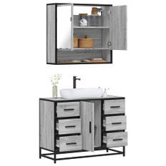 Ensemble de meubles de salle de bain 2 pcs Sonoma gris