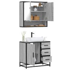 Ensemble de meubles de salle de bain 2 pcs Sonoma gris