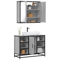 Ensemble de meubles de salle de bain 2 pcs Sonoma gris