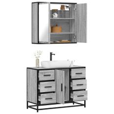 Ensemble de meubles de salle de bain 2 pcs Sonoma gris