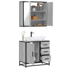 Ensemble de meubles de salle de bain 2 pcs Sonoma gris