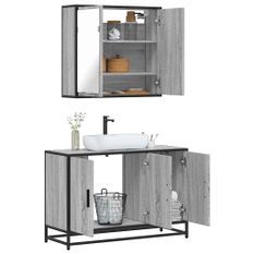 Ensemble de meubles de salle de bain 2 pcs Sonoma gris