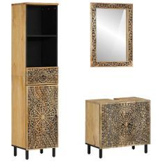 Ensemble de meubles de salle de bain 3 pcs bois manguier massif