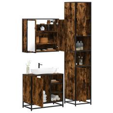 Ensemble de meubles de salle de bain 3 pcs Chêne fumé