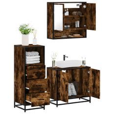 Ensemble de meubles de salle de bain 3 pcs Chêne fumé