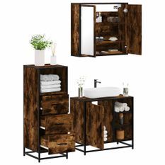 Ensemble de meubles de salle de bain 3 pcs Chêne fumé