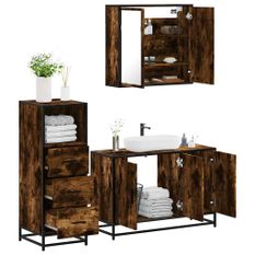 Ensemble de meubles de salle de bain 3 pcs Chêne fumé